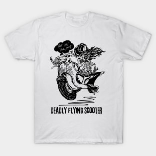 Black and white skull with classic scooter caricature cartoon T-Shirt